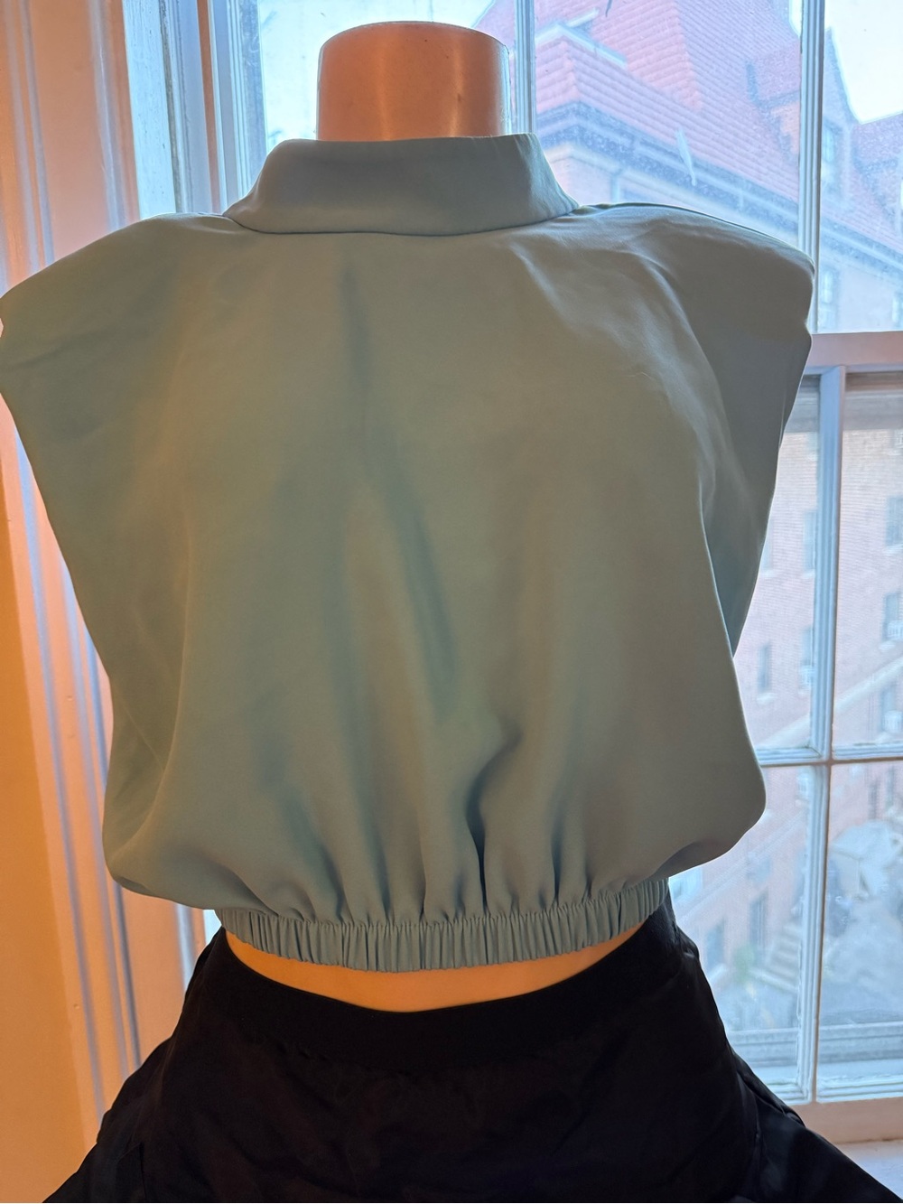 Sleeveless Mock Neck Crop Top in Light Blue